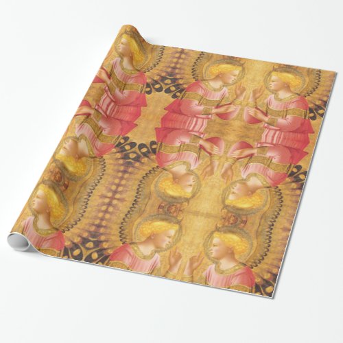 ANNUNCIATION ANGEL GOLD PINK CHRISTMAS GREETINGS WRAPPING PAPER