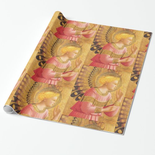 ANNUNCIATION ANGEL IN GOLD AND PINK Christmas Wrapping Paper