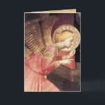 ANNUNCIATION ANGEL IN GOLD AND PINK HOLIDAY CARD<br><div class="desc">Italian late medieval masterpiece from Fra Beato Angelico , Annunciation Angel Detail  Italy , elaborated with old aged parchment effects and a bright 3D pink amethyst gem stone.</div>