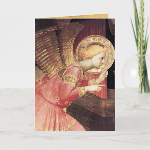 ANNUNCIATION ANGEL IN GOLD AND PINK HOLIDAY CARD