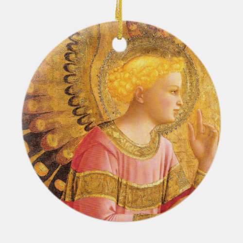 ANNUNCIATION ANGEL IN GOLD PINK Christmas Ceramic Ornament