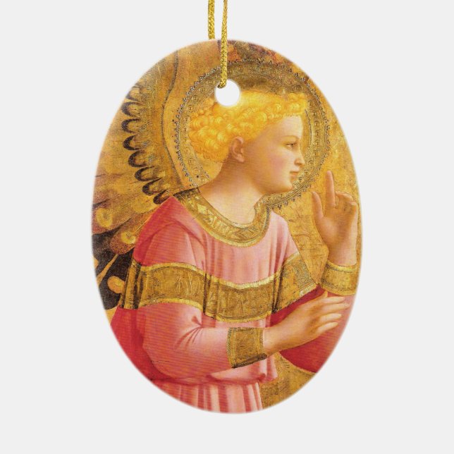 ANNUNCIATION ANGEL IN GOLD PINK Christmas Ceramic Ornament (Back)