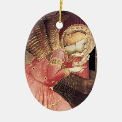ANNUNCIATION ANGEL IN PINK AND GOLD Gem stone Ceramic Ornament