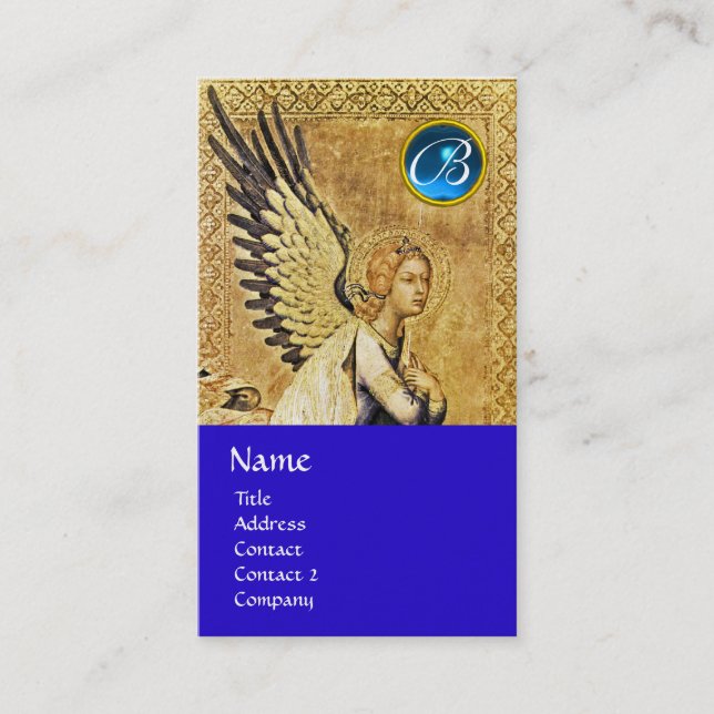ANNUNCIATION ANGEL MONOGRAM, Blue Sapphire gold Business Card (Front)