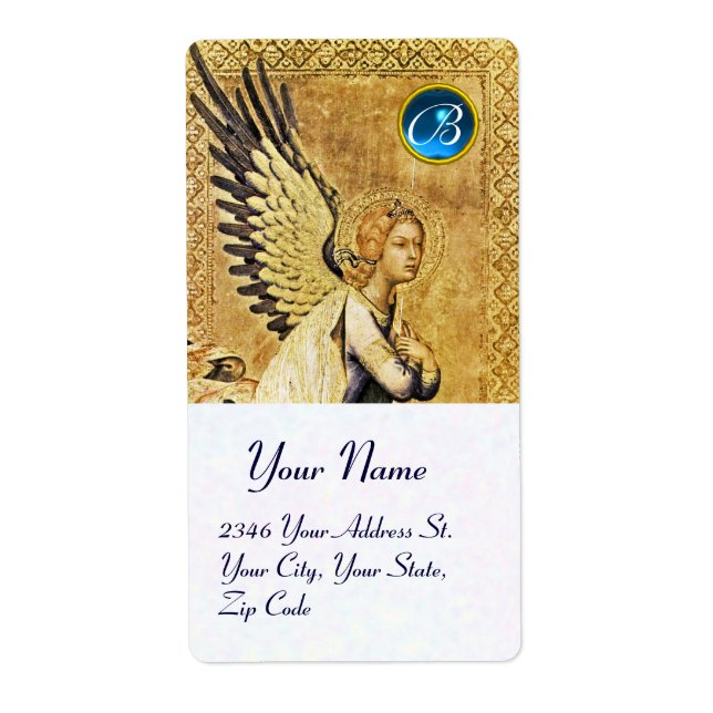 ANNUNCIATION ANGEL MONOGRAM ,Blue  Sapphire Label (Front)