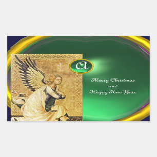 ANNUNCIATION ANGEL MONOGRAM, Green Jade Rectangular Sticker