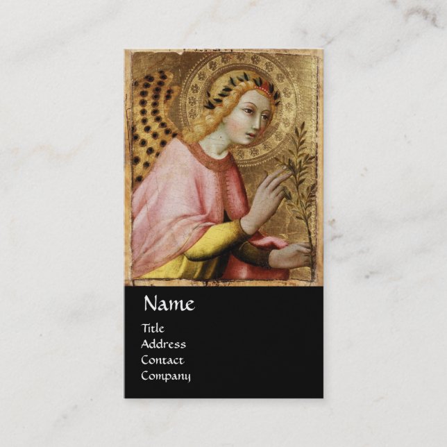 ANNUNCIATION ANGEL MONOGRAM, Red Ruby Gold Metal Business Card (Front)