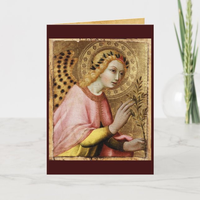 ANNUNCIATION ANGEL MONOGRAM ,Red Ruby Holiday Card (Front)
