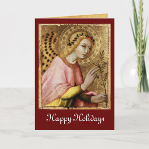 ANNUNCIATION ANGEL MONOGRAM ,Red Ruby Holiday Card