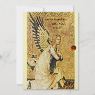 ANNUNCIATION ANGEL MONOGRAM ,Red Ruby white ice Invitation