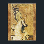 ANNUNCIATION ANGEL Parchment Postcard<br><div class="desc">Elegant , artistic and classic design in gold yellow and blue rielaborated from a medieval painting.with a bright 3D gemstone.Detail from Orsini-Altar Scene. Italian Painter Simone Martini was a major figure In the development of early Italian Painting and greatly influenced the development of the International Gothic Style.Photography and digital treatment...</div>