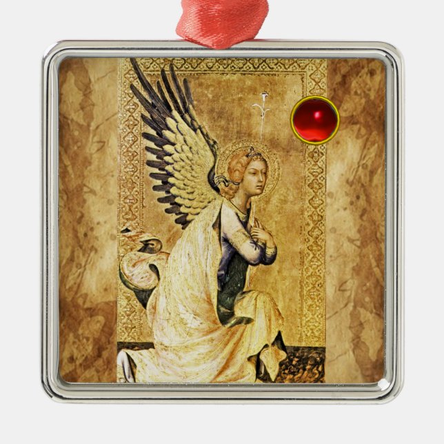 ANNUNCIATION ANGEL  Red Ruby Metal Ornament (Front)
