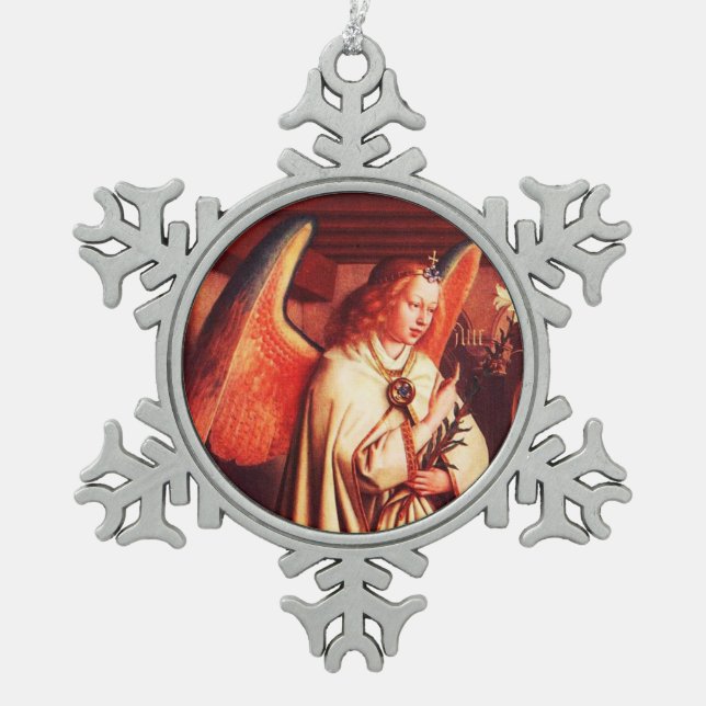 ANNUNCIATION ANGEL SNOWFLAKE PEWTER CHRISTMAS ORNAMENT (Front)