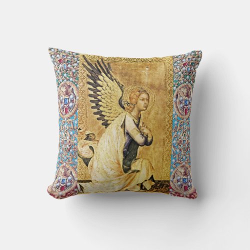 ANNUNCIATION ANGEL WITH RED BLUE GEMSTONESPEARLS THROW PILLOW