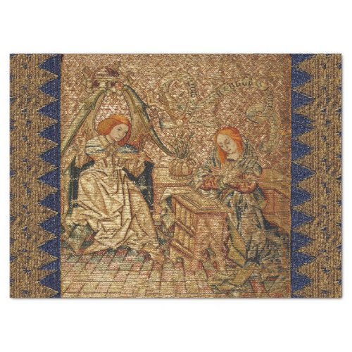 ANNUNCIATION ANTIQUE GOLD BLUE EMBROIDERY TISSUE PAPER