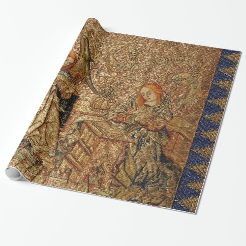 ANNUNCIATION ANTIQUE GOLD BLUE EMBROIDERY WRAPPING PAPER