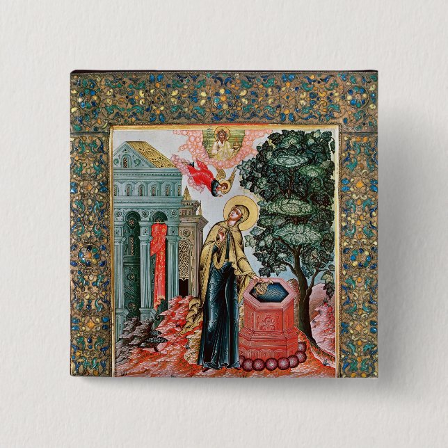 Annunciation at the Fountain Pinback Button (Front)