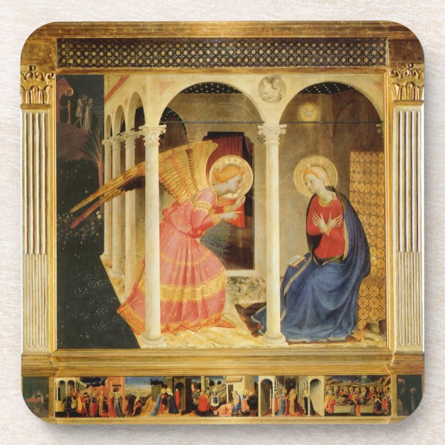 Annunciation by Fra Angelico, Renaissance Fine Art Beverage Coaster (Front)