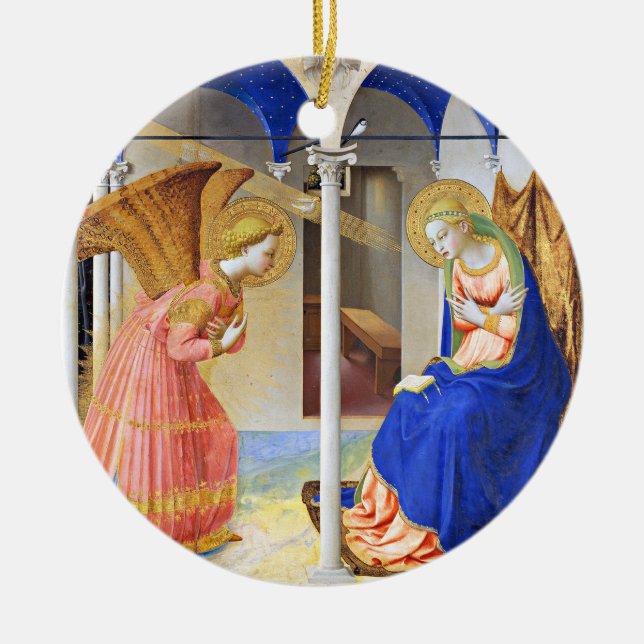 ANNUNCIATION by Fra Beato Angelico Christmas Blue Ceramic Ornament (Front)