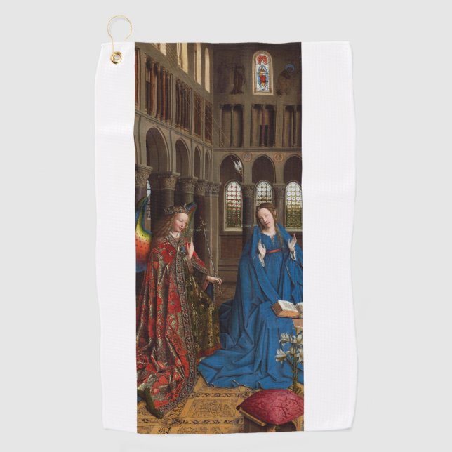 Annunciation by Jan van Eyck Golf Towel (Front)
