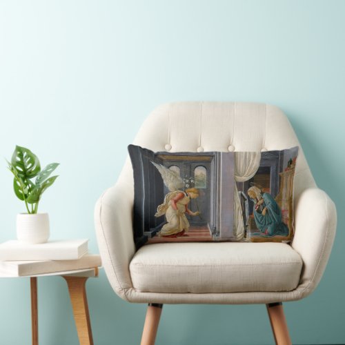 Annunciation by Sandro Botticelli Lumbar Pillow