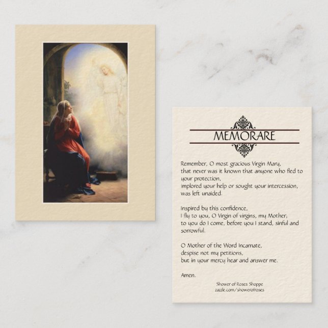 Annunciation of Mary Memorare Prayer Holy Cards (Front/Back)