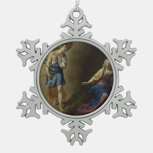 Annunciation of Mary Velde Snowflake Pewter Christmas Ornament