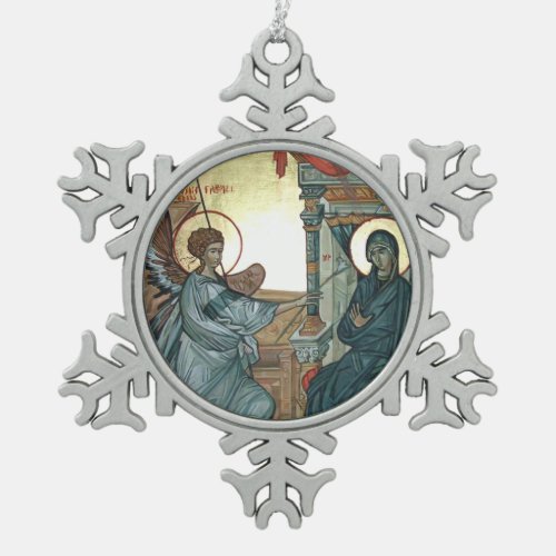Annunciation Snowflake Pewter Christmas Ornament