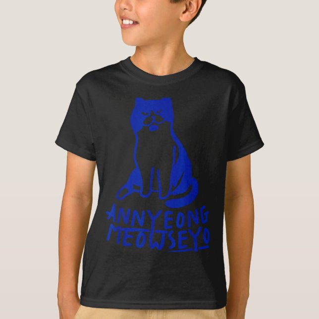 Annyeongmeowseyo K-drama Funny Cat Lovers  T-Shirt (Front)
