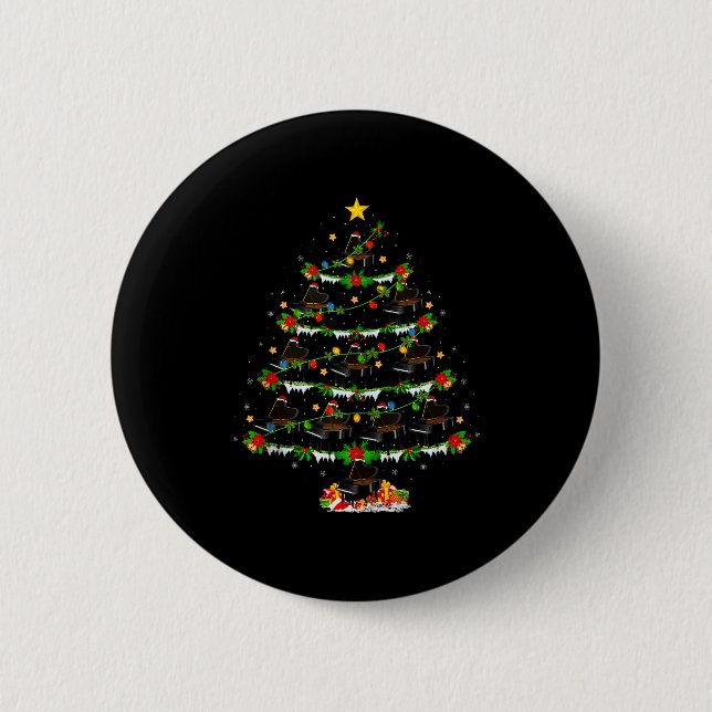Ano Christmas Tree Lights Music Lover Musical Xmas Button (Front)