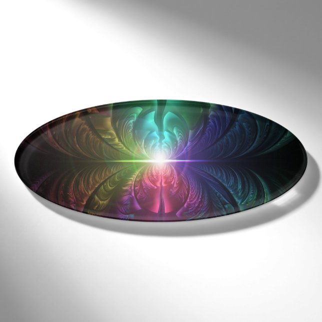 Anodized Rainbow Eyes and Metallic Fractal Flares Name Tag (Front)