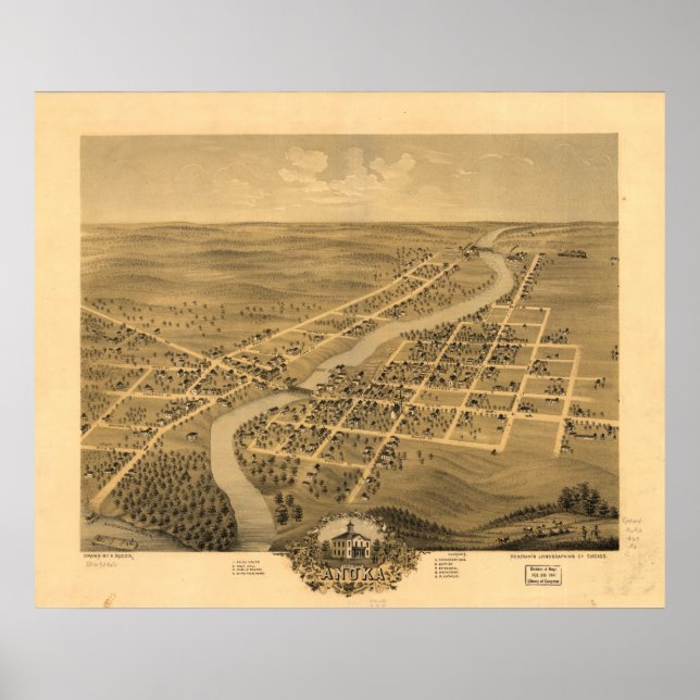 Anoka Minnesota 1869 Antique Panoramic Map Poster (Front)