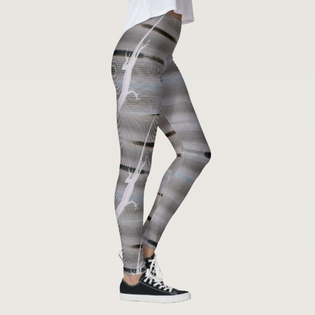 anole lizard silhouette grayscale leggings (Right)