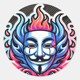 Anonymous-Inspired Mask Sticker Electric Fire Art