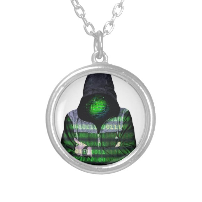 Anonymous Internet Hacker Silver Plated Necklace (Front)