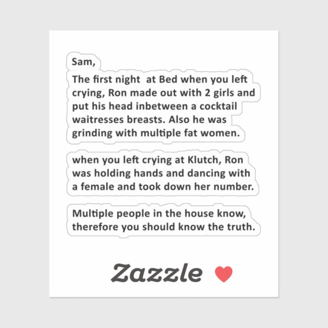 Anonymous letter to Sammi Sticker (Sheet)