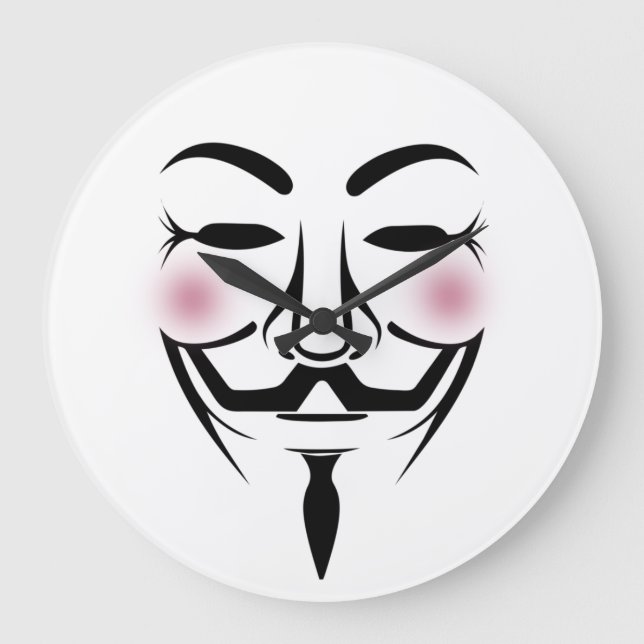 Anonymous mask vendetta hacker cyber Internet hack Large Clock (Front)