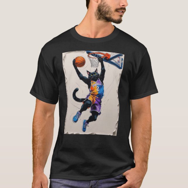Another black cat dunking a basketball! T-Shirt (Front)