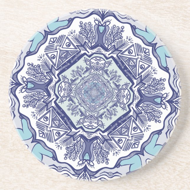 Another blue china inspired design Ceramic Tile Coaster (Front)