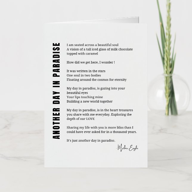 Another day in paradise poem black white  foil greeting card (Front)