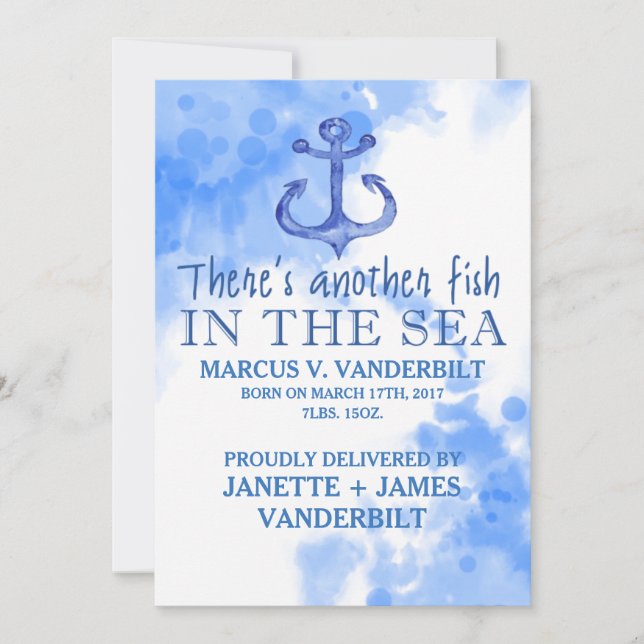 Another Fish In The Sea Nautical Baby Announcement (Front)