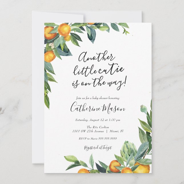 Another Little Cutie Orange Baby Shower Invitation (Front)
