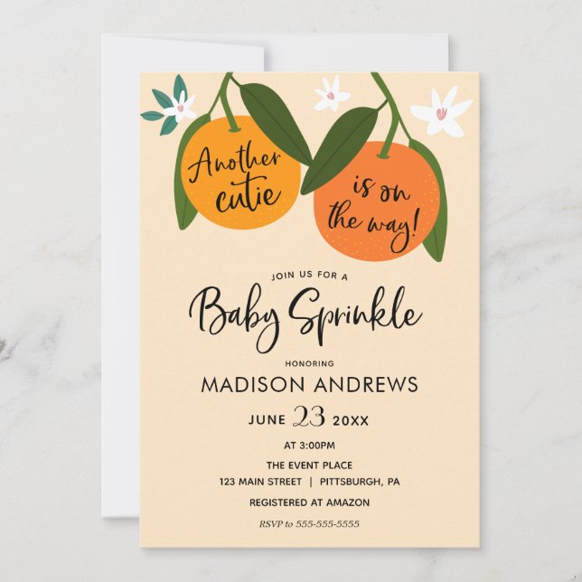 Another Little Cutie Orange Baby Sprinkle Invitation (Front)