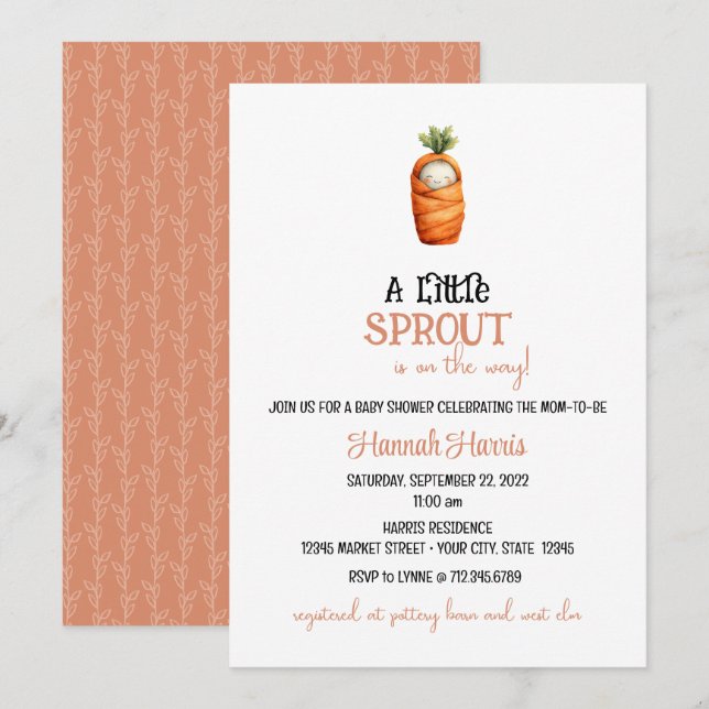 Another Little Sprout/Carrot on the Way  Invitation (Front/Back)