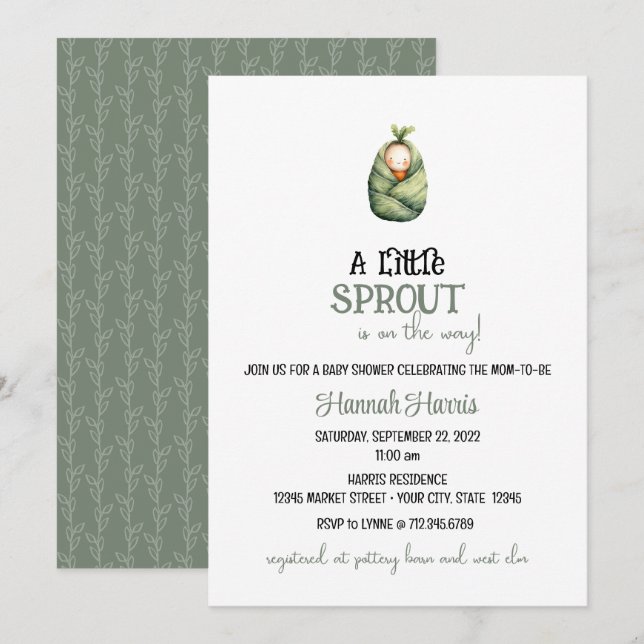 Another Little Sprout on the Way Baby Invitation (Front/Back)