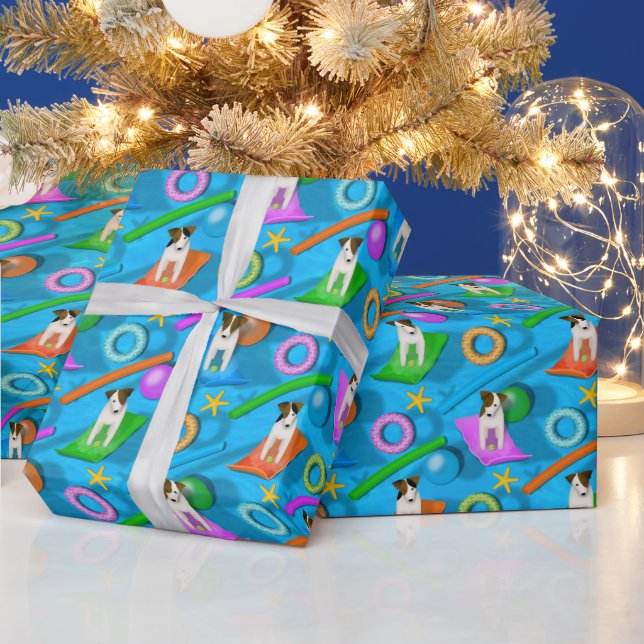 another Parson Jack Russell Terrier pool party Wrapping Paper (Holidays)