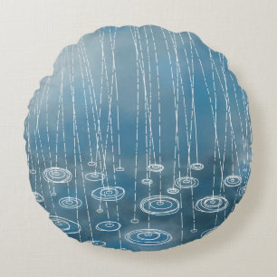Another Rainy Day Blue Weather Round Pillow