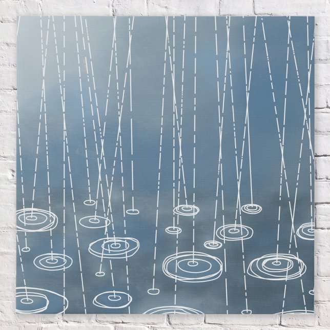 Another Rainy Day Painting Faux Canvas Print (Rainy weather faux canvas indigo blue abstract wall art)