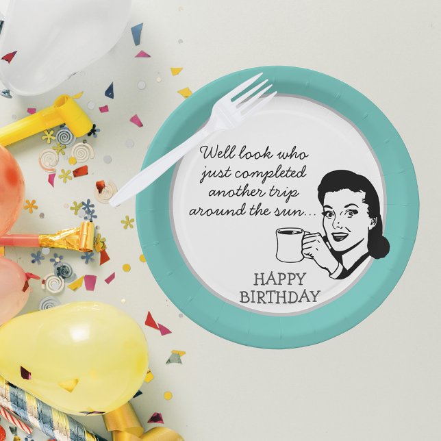 Another Trip Around the Sun Funny Retro Birthday  Paper Plates (Creator Uploaded)
