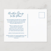 Another update to plan blue white heart wedding announcement postcard (Back)